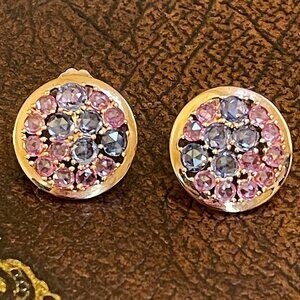 $3450 / NEW / Designer TG Multi-color Rose cut Natural Sapphire Earrings / 14K